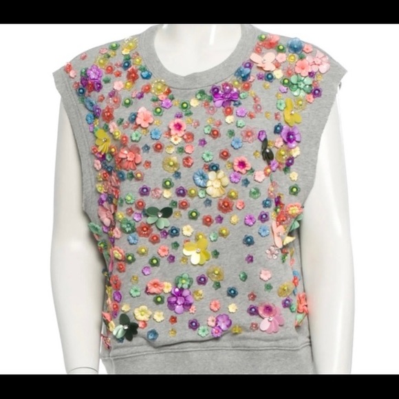 MSGM grey floral embellished sleeveless sweatshirt. - Picture 2 of 6